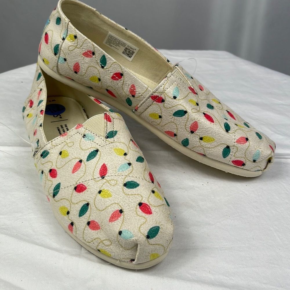 TOMS Belmont Natural Christmas Tree Lights Flats Slip-On Shoes Size 7.5 …